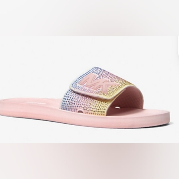 Michael Kors MK Sequined Rainbow Embellished Slide Sandal Women’s Size 9 W/Flaw - Picture 2 of 15